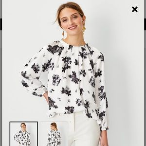 Ikat Floral Pleat Neck Top-size M